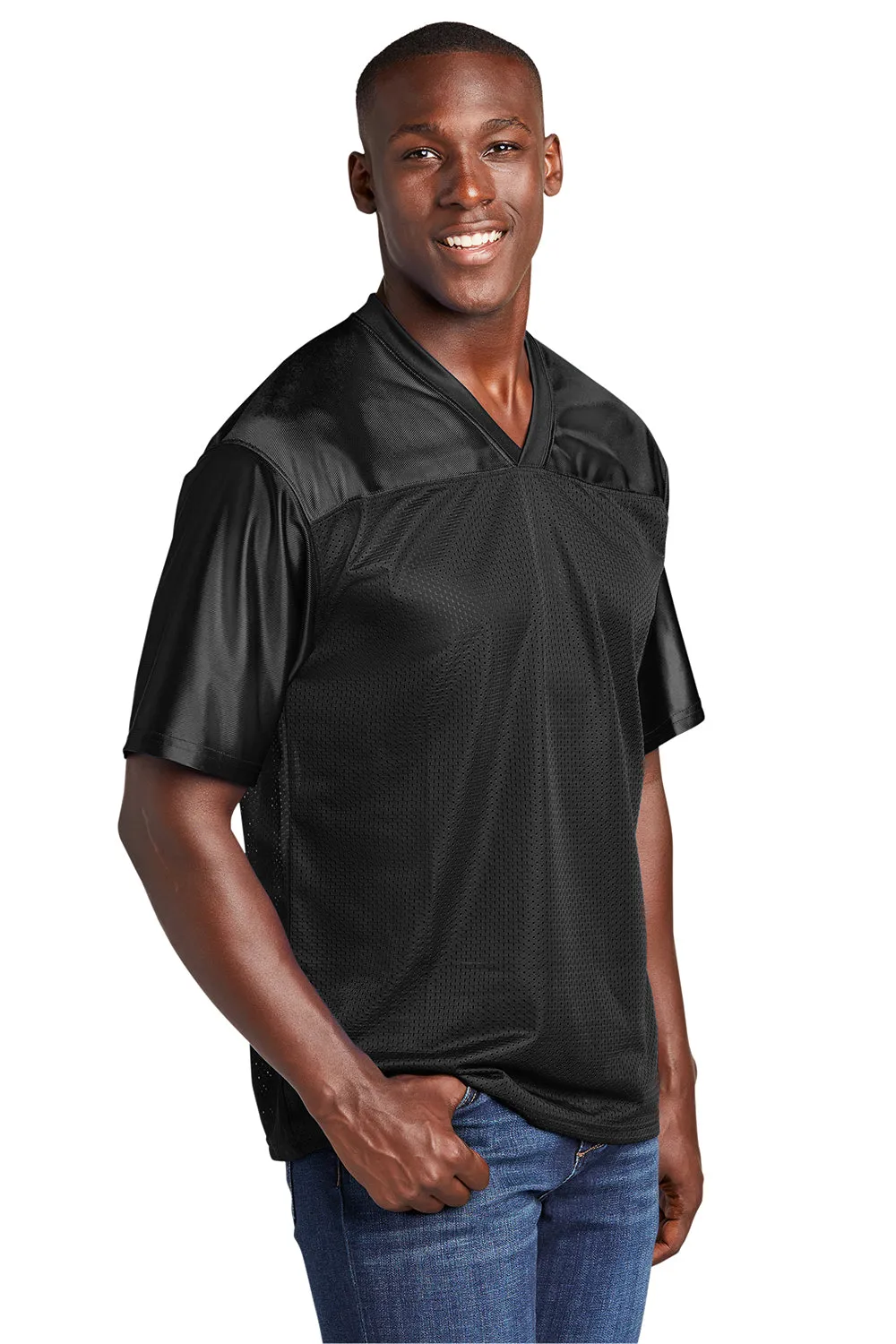 Sport-Tek Mens Short Sleeve V-Neck T-Shirt - Black