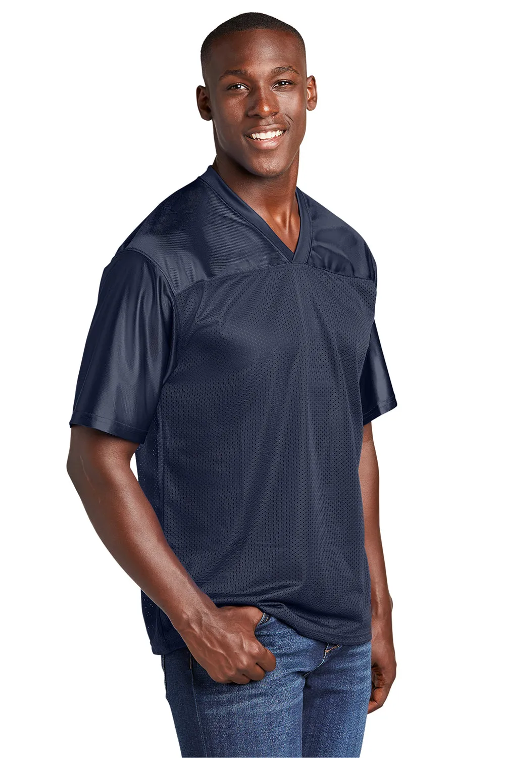 Sport-Tek Mens Short Sleeve V-Neck T-Shirt - True Navy Blue