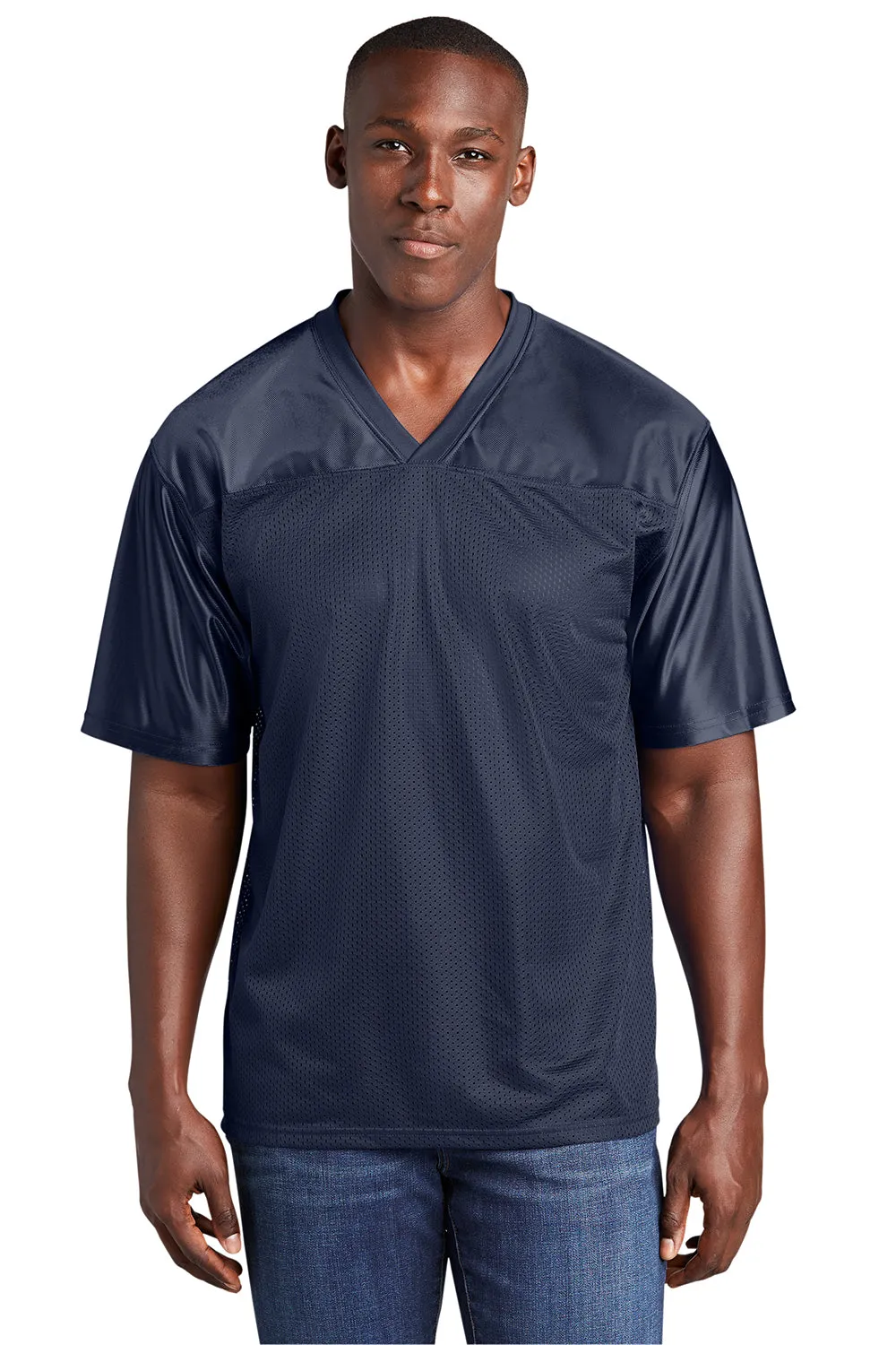 Sport-Tek Mens Short Sleeve V-Neck T-Shirt - True Navy Blue