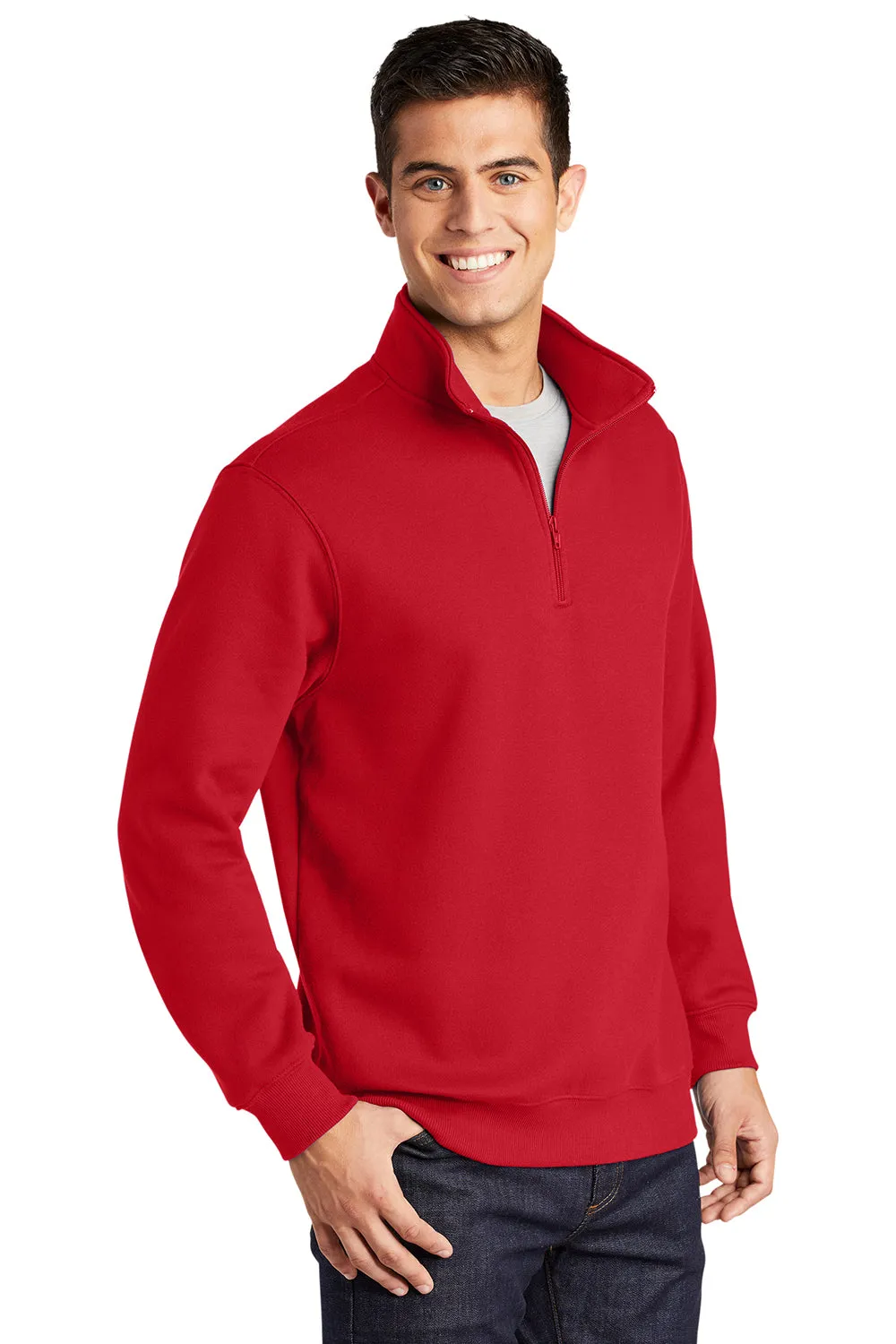 Sport-Tek Mens Shrink Resistant Fleece 1/4 Zip Sweatshirt - True Red