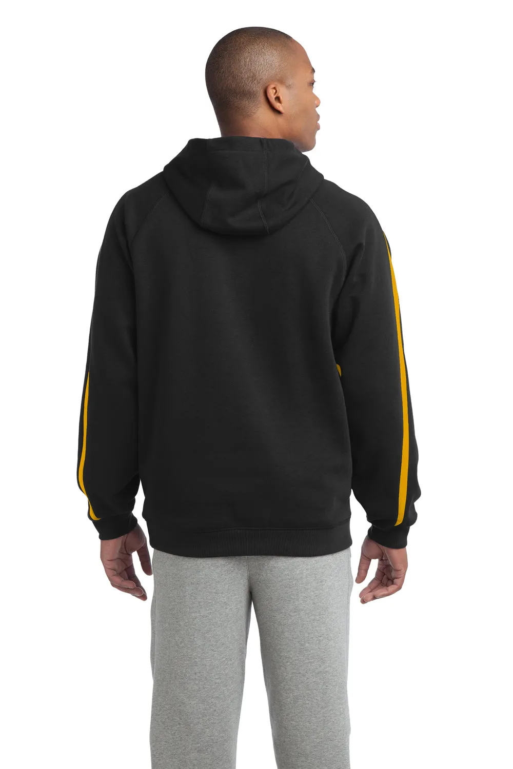 Sport-Tek Mens Shrink Resistant Fleece Hooded Sweatshirt Hoodie w/ Pouch Pocket - Black/Gold - Closeout
