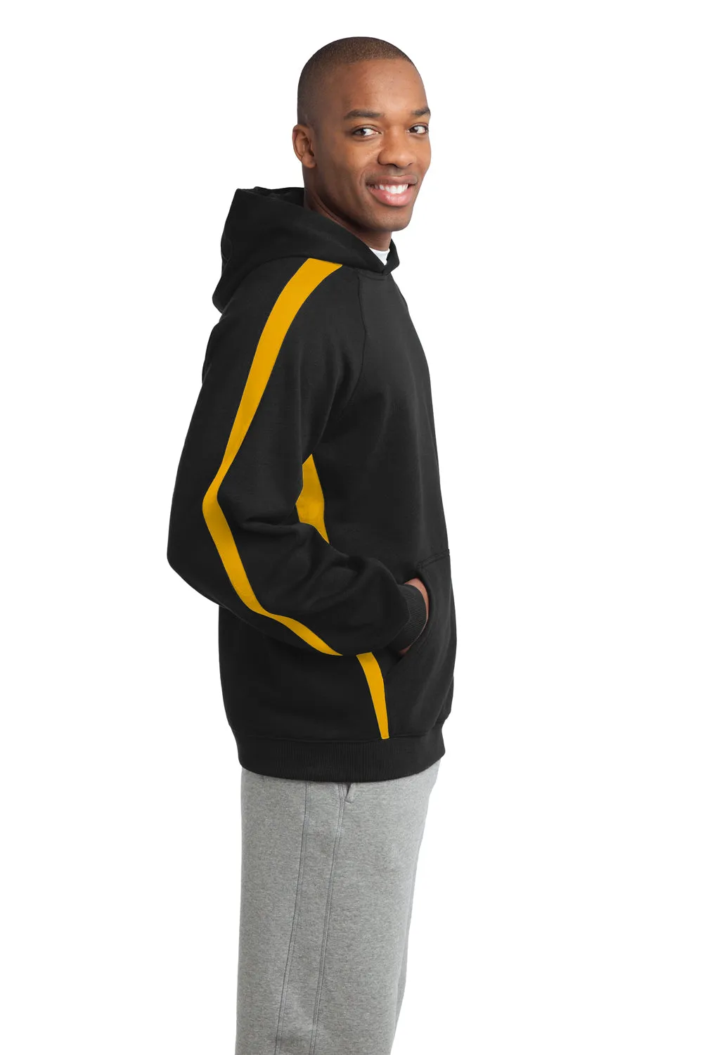 Sport-Tek Mens Shrink Resistant Fleece Hooded Sweatshirt Hoodie w/ Pouch Pocket - Black/Gold - Closeout