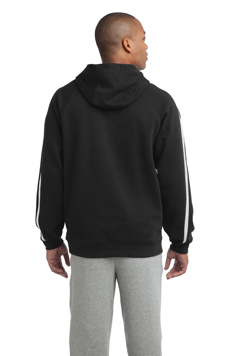 Sport-Tek Mens Shrink Resistant Fleece Hooded Sweatshirt Hoodie w/ Pouch Pocket - Black/White - Closeout