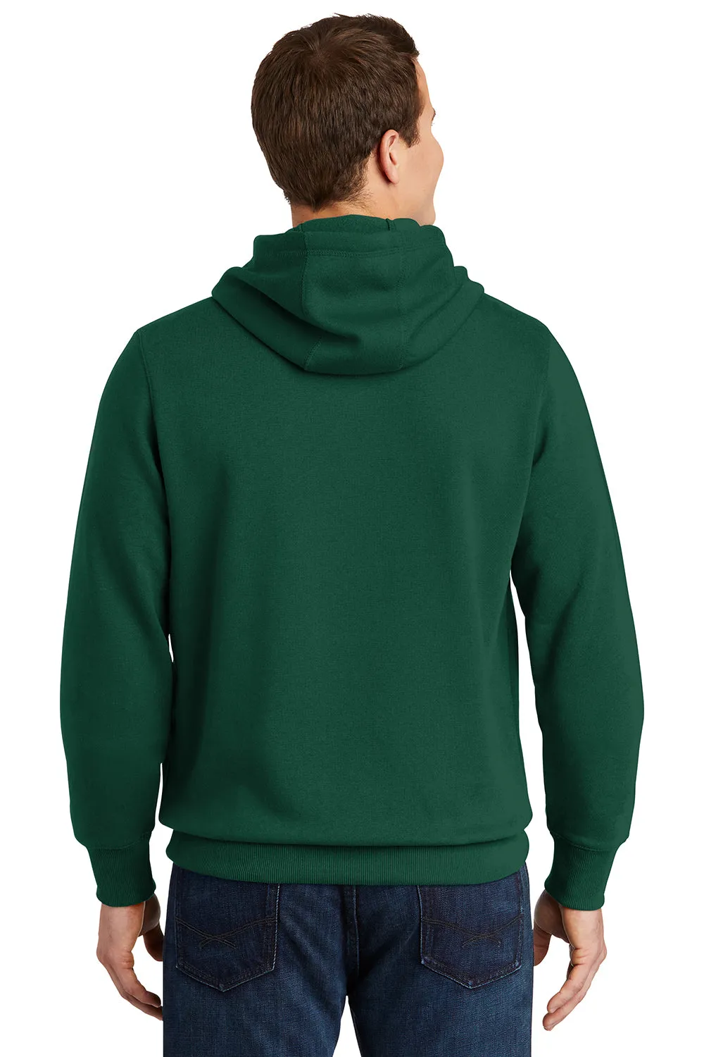 Sport-Tek Mens Shrink Resistant Fleece Hooded Sweatshirt Hoodie w/ Pouch Pocket - Forest Green