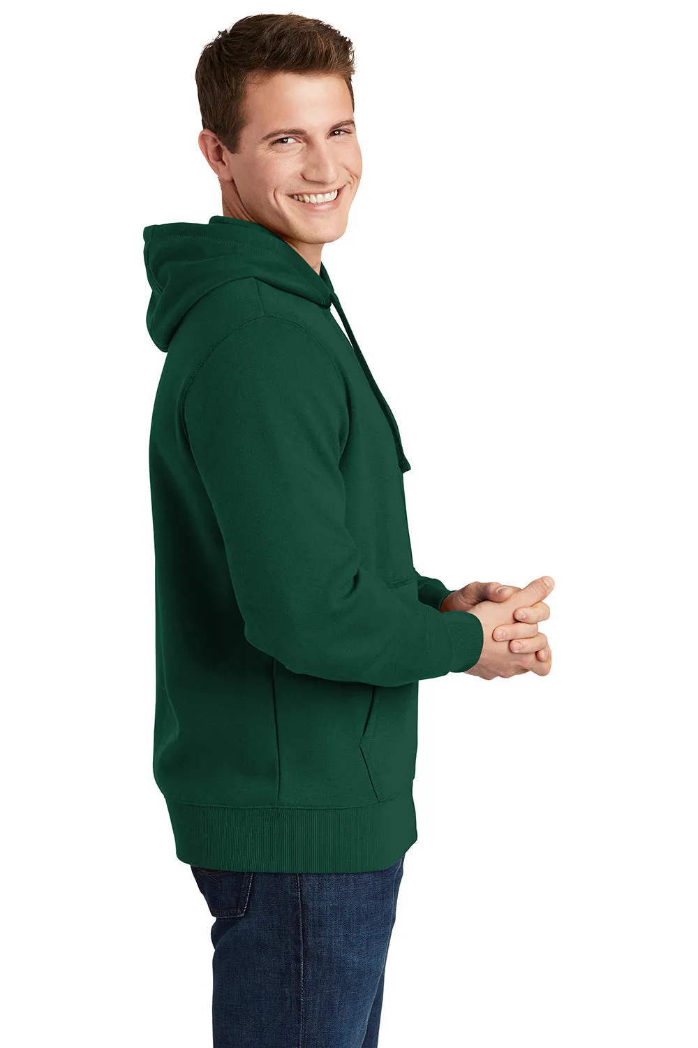 Sport-Tek Mens Shrink Resistant Fleece Hooded Sweatshirt Hoodie w/ Pouch Pocket - Forest Green