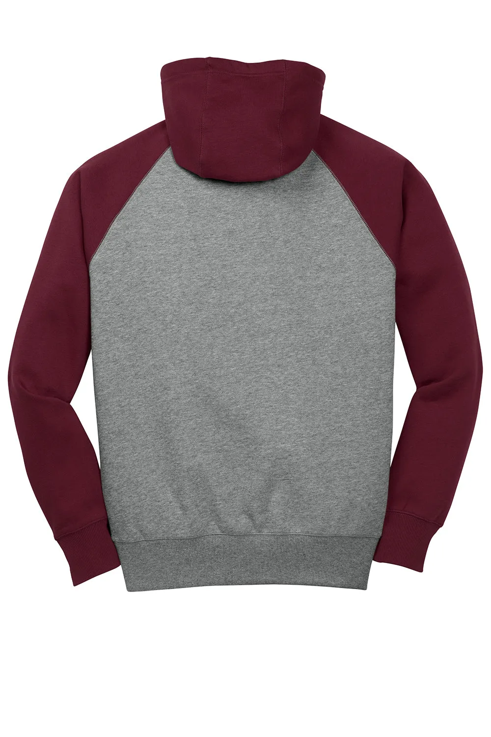 Sport-Tek Mens Shrink Resistant Fleece Hooded Sweatshirt Hoodie w/ Pouch Pocket - Heather Vintage Grey/Maroon
