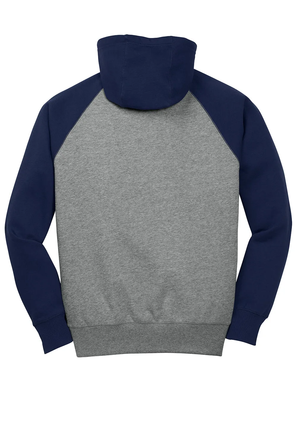Sport-Tek Mens Shrink Resistant Fleece Hooded Sweatshirt Hoodie w/ Pouch Pocket - Heather Vintage Grey/True Navy Blue