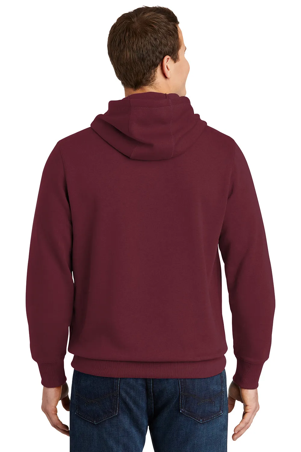 Sport-Tek Mens Shrink Resistant Fleece Hooded Sweatshirt Hoodie w/ Pouch Pocket - Maroon