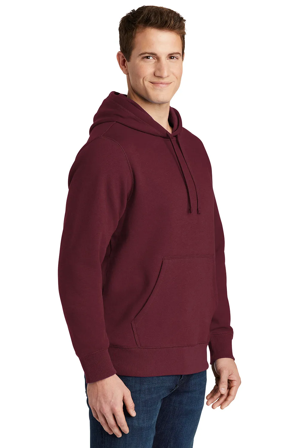 Sport-Tek Mens Shrink Resistant Fleece Hooded Sweatshirt Hoodie w/ Pouch Pocket - Maroon
