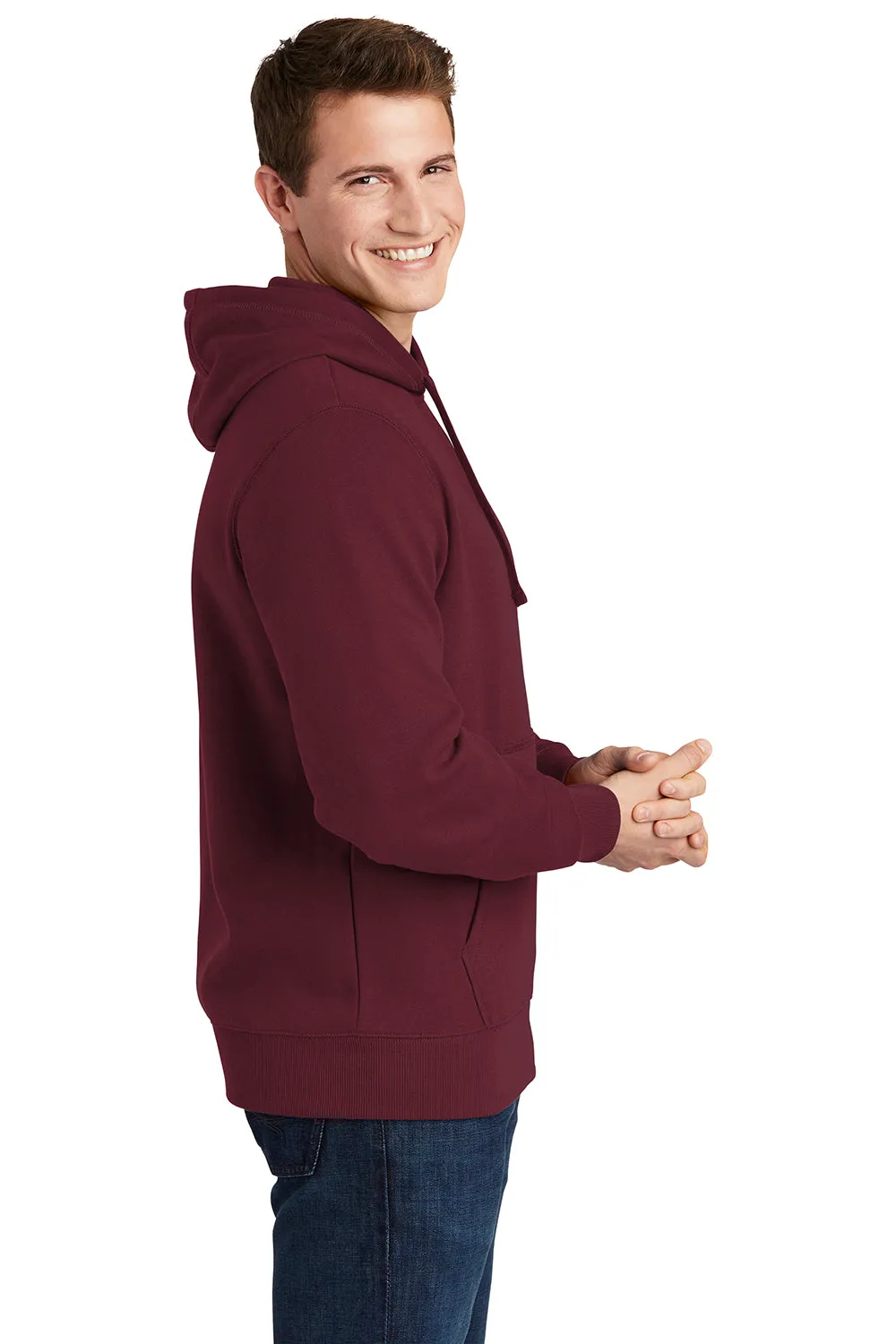 Sport-Tek Mens Shrink Resistant Fleece Hooded Sweatshirt Hoodie w/ Pouch Pocket - Maroon
