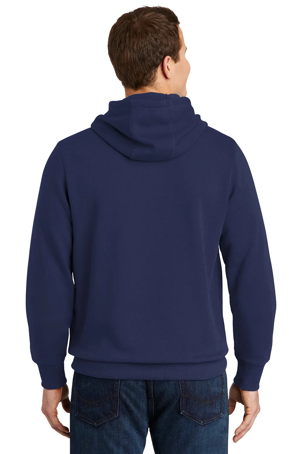 Sport-Tek Mens Shrink Resistant Fleece Hooded Sweatshirt Hoodie w/ Pouch Pocket - True Navy Blue