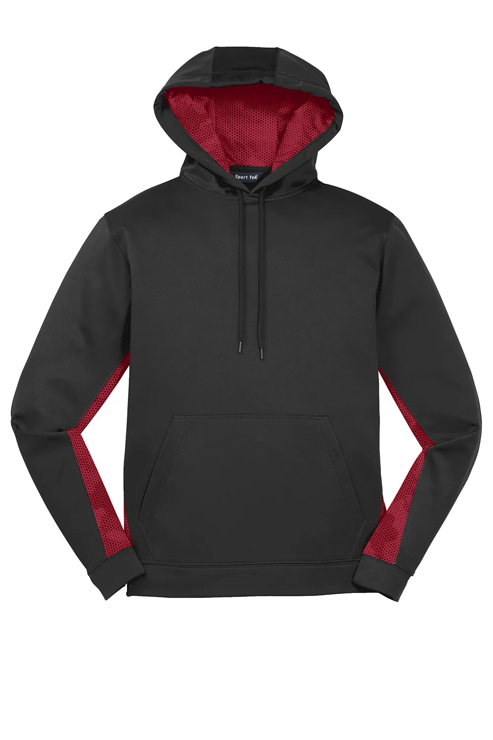 Sport-Tek Mens Sport-Wick CamoHex Moisture Wicking Fleece Hooded Sweatshirt Hoodie w/ Pouch Pocket - Black/Deep Red