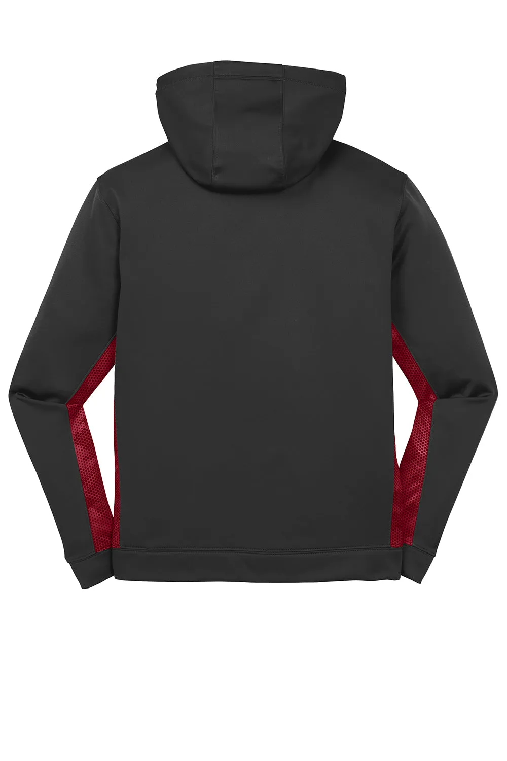 Sport-Tek Mens Sport-Wick CamoHex Moisture Wicking Fleece Hooded Sweatshirt Hoodie w/ Pouch Pocket - Black/Deep Red