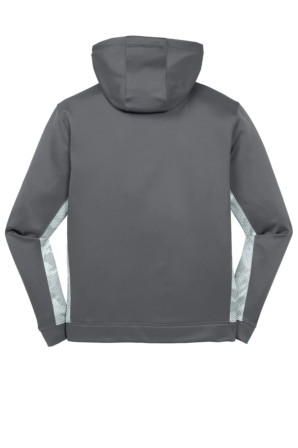 Sport-Tek Mens Sport-Wick CamoHex Moisture Wicking Fleece Hooded Sweatshirt Hoodie w/ Pouch Pocket - Dark Smoke Grey/White