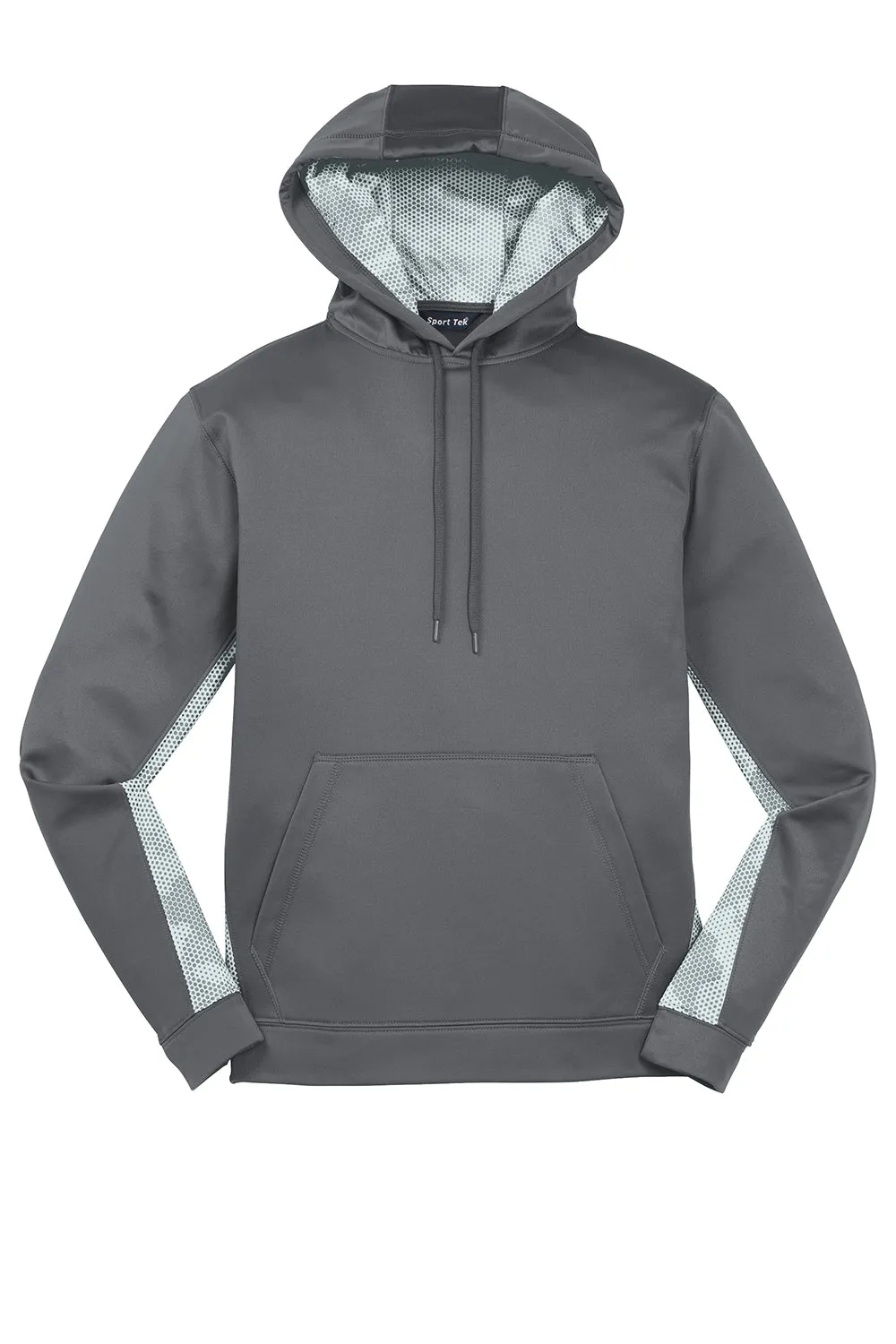 Sport-Tek Mens Sport-Wick CamoHex Moisture Wicking Fleece Hooded Sweatshirt Hoodie w/ Pouch Pocket - Dark Smoke Grey/White