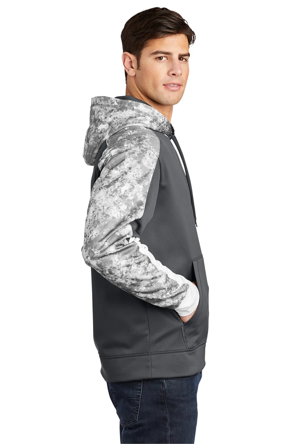 Sport-Tek Mens Sport-Wick Mineral Freeze Moisture Wicking Fleece Hooded Sweatshirt Hoodie w/ Pouch Pocket - Dark Smoke Grey