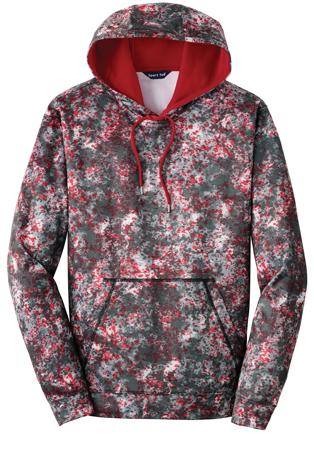 Sport-Tek Mens Sport-Wick Mineral Freeze Moisture Wicking Fleece Hooded Sweatshirt Hoodie w/ Pouch Pocket - Deep Red