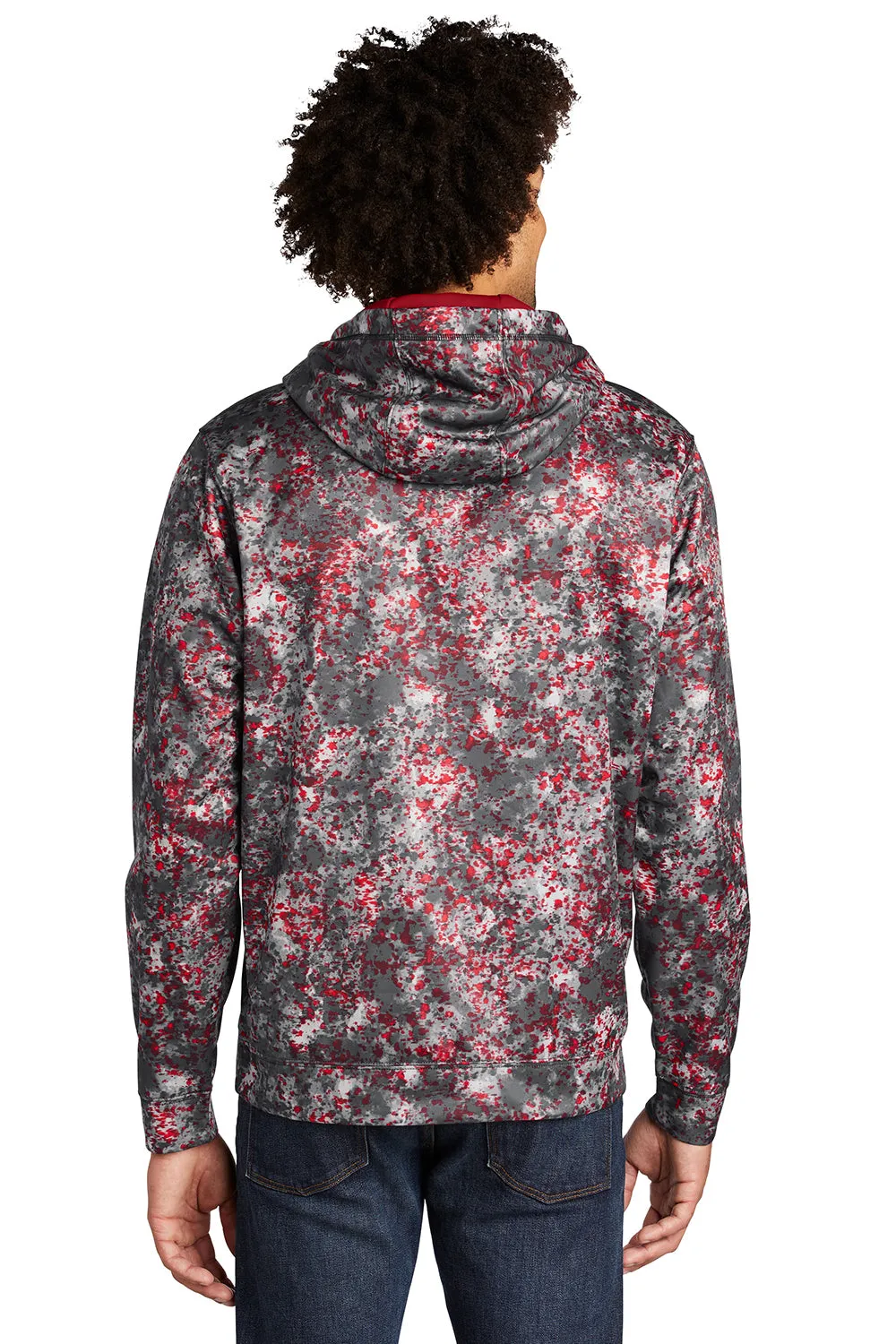 Sport-Tek Mens Sport-Wick Mineral Freeze Moisture Wicking Fleece Hooded Sweatshirt Hoodie w/ Pouch Pocket - Deep Red