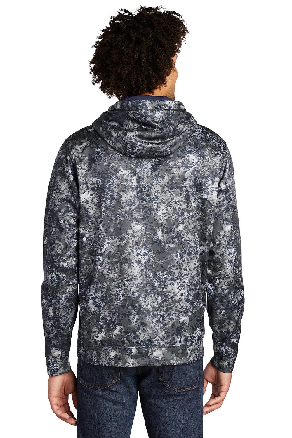 Sport-Tek Mens Sport-Wick Mineral Freeze Moisture Wicking Fleece Hooded Sweatshirt Hoodie w/ Pouch Pocket - True Navy Blue