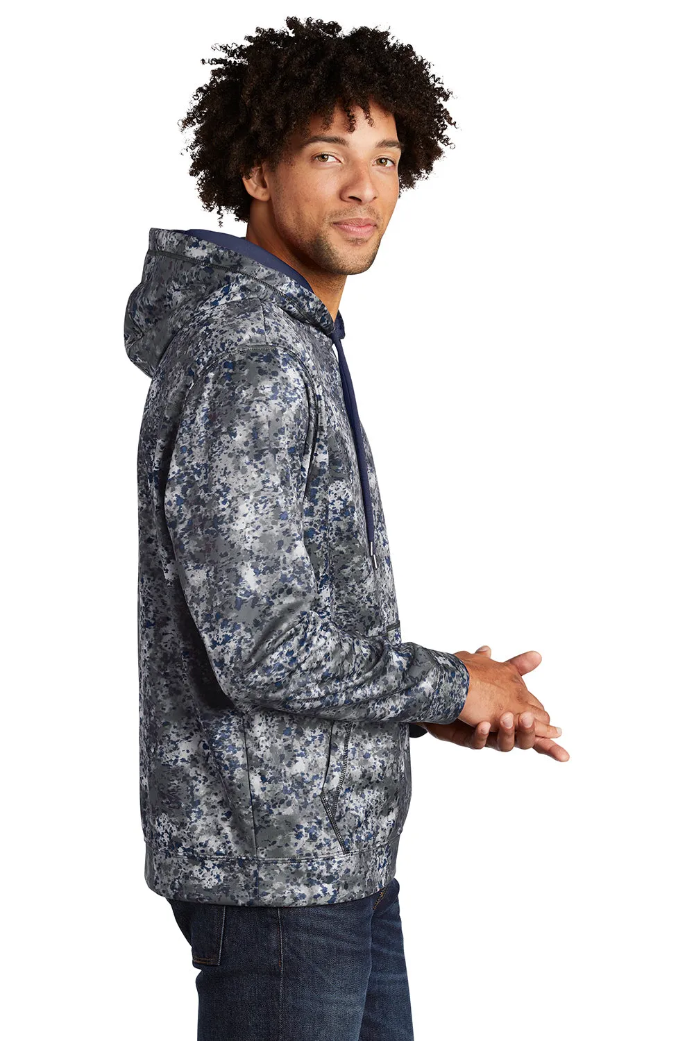 Sport-Tek Mens Sport-Wick Mineral Freeze Moisture Wicking Fleece Hooded Sweatshirt Hoodie w/ Pouch Pocket - True Navy Blue