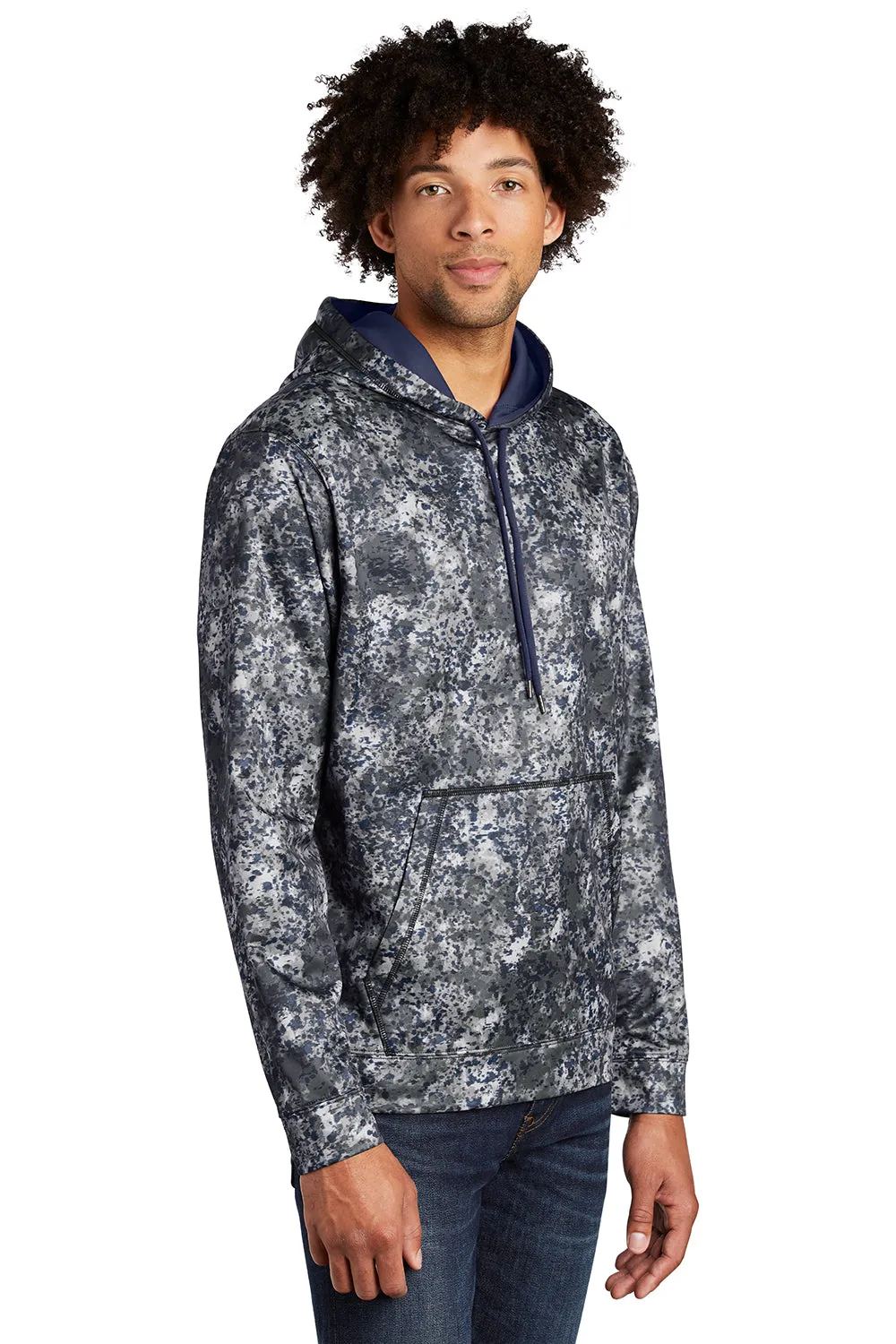 Sport-Tek Mens Sport-Wick Mineral Freeze Moisture Wicking Fleece Hooded Sweatshirt Hoodie w/ Pouch Pocket - True Navy Blue
