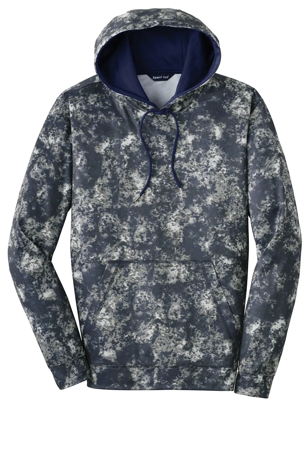 Sport-Tek Mens Sport-Wick Mineral Freeze Moisture Wicking Fleece Hooded Sweatshirt Hoodie w/ Pouch Pocket - True Navy Blue