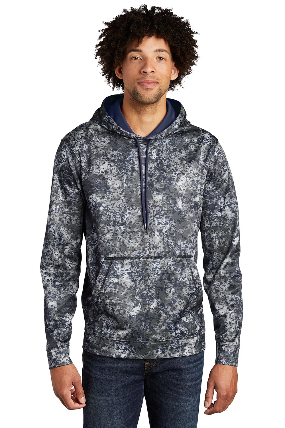 Sport-Tek Mens Sport-Wick Mineral Freeze Moisture Wicking Fleece Hooded Sweatshirt Hoodie w/ Pouch Pocket - True Navy Blue