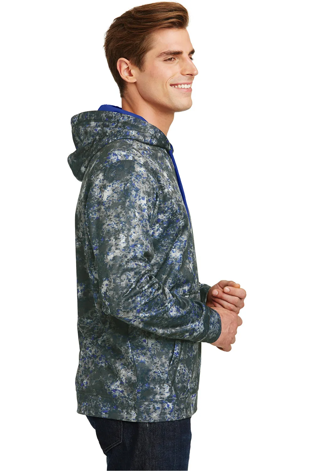 Sport-Tek Mens Sport-Wick Mineral Freeze Moisture Wicking Fleece Hooded Sweatshirt Hoodie w/ Pouch Pocket - True Royal Blue - Closeout