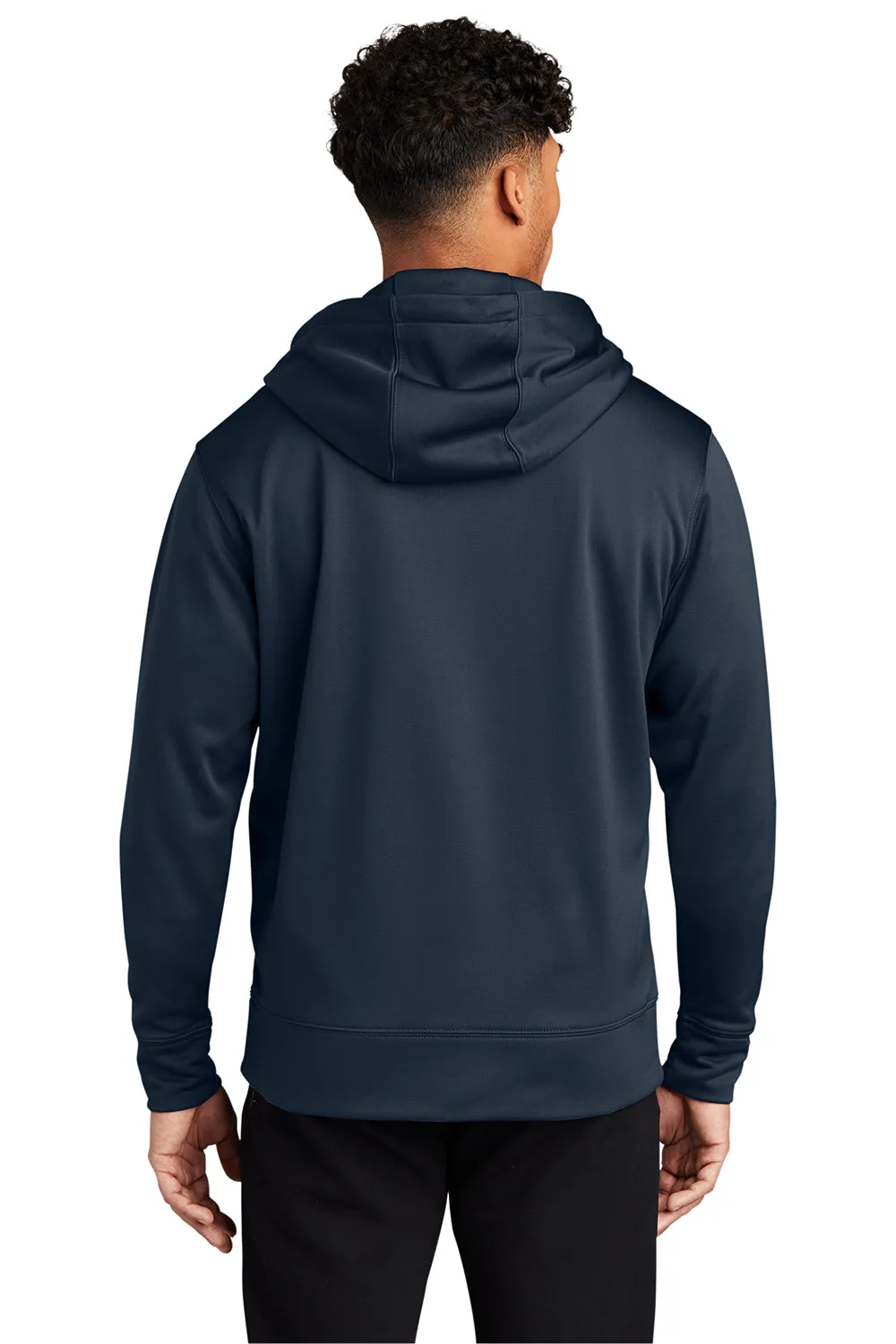 Sport-Tek Mens Sport-Wick Moisture Wicking Fleece Full Zip Hooded Sweatshirt Hoodie w/ Pouch Pocket - Navy Blue