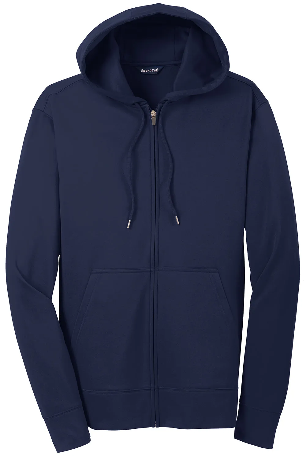 Sport-Tek Mens Sport-Wick Moisture Wicking Fleece Full Zip Hooded Sweatshirt Hoodie w/ Pouch Pocket - Navy Blue