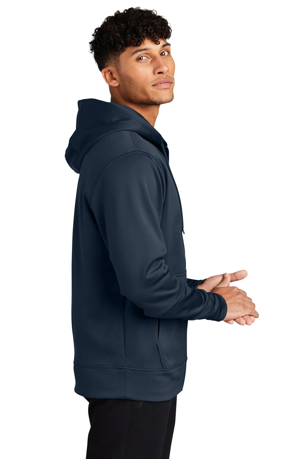 Sport-Tek Mens Sport-Wick Moisture Wicking Fleece Full Zip Hooded Sweatshirt Hoodie w/ Pouch Pocket - Navy Blue