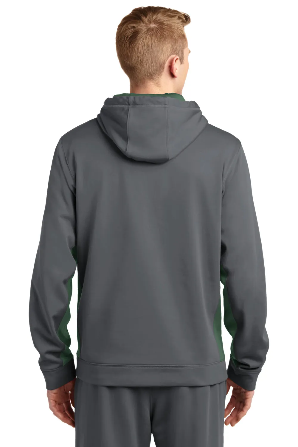 Sport-Tek Mens Sport-Wick Moisture Wicking Fleece Hooded Sweatshirt Hoodie w/ Pouch Pocket - Dark Smoke Grey/Forest Green - Closeout