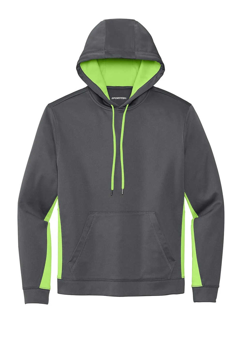 Sport-Tek Mens Sport-Wick Moisture Wicking Fleece Hooded Sweatshirt Hoodie w/ Pouch Pocket - Dark Smoke Grey/Lime Shock Green