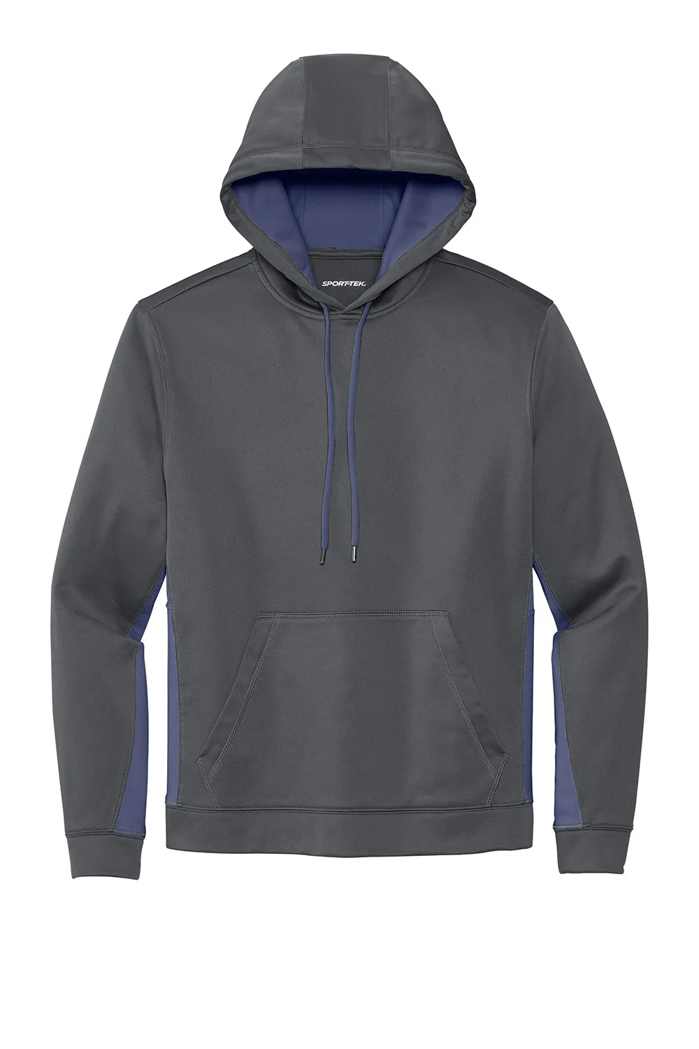 Sport-Tek Mens Sport-Wick Moisture Wicking Fleece Hooded Sweatshirt Hoodie w/ Pouch Pocket - Dark Smoke Grey/Navy Blue