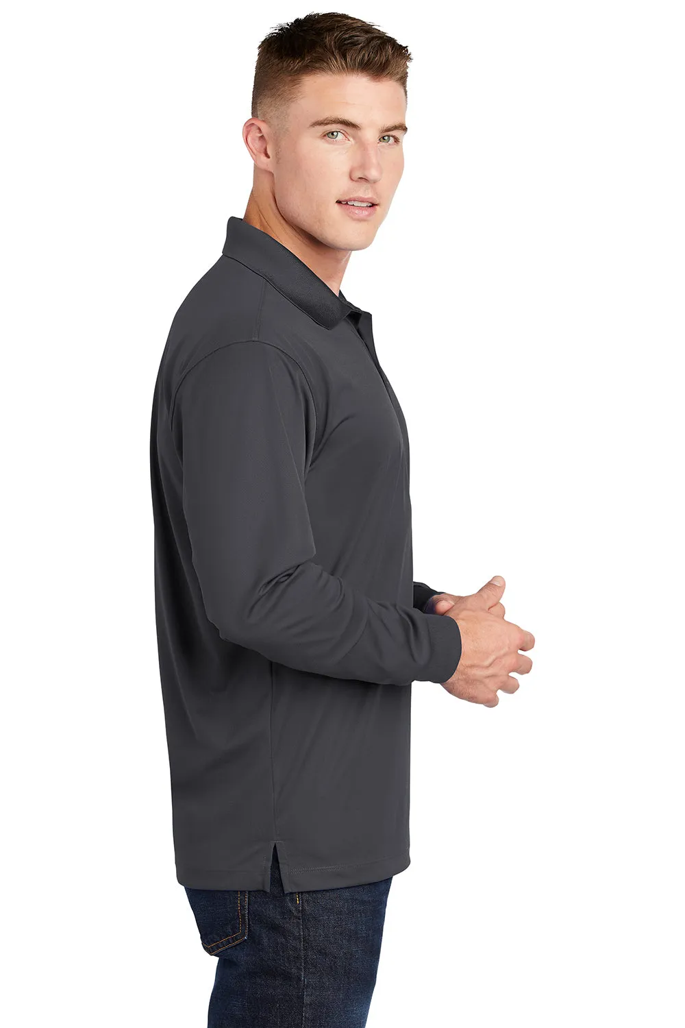 Sport-Tek Mens Sport-Wick Moisture Wicking Long Sleeve Polo Shirt - Iron Grey