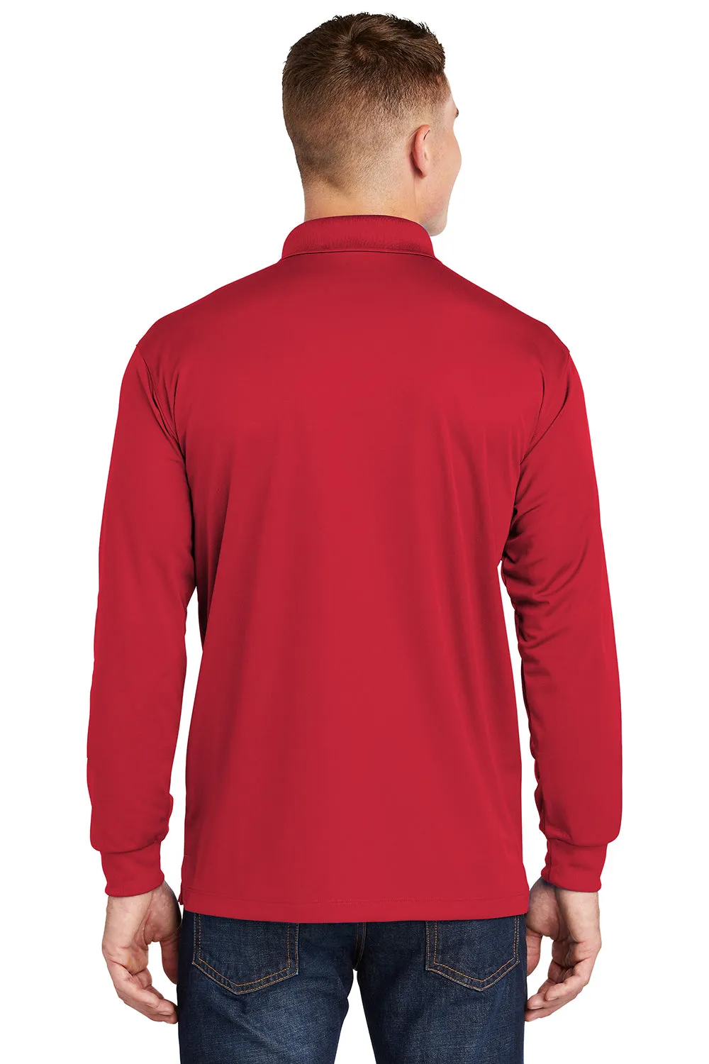 Sport-Tek Mens Sport-Wick Moisture Wicking Long Sleeve Polo Shirt - True Red