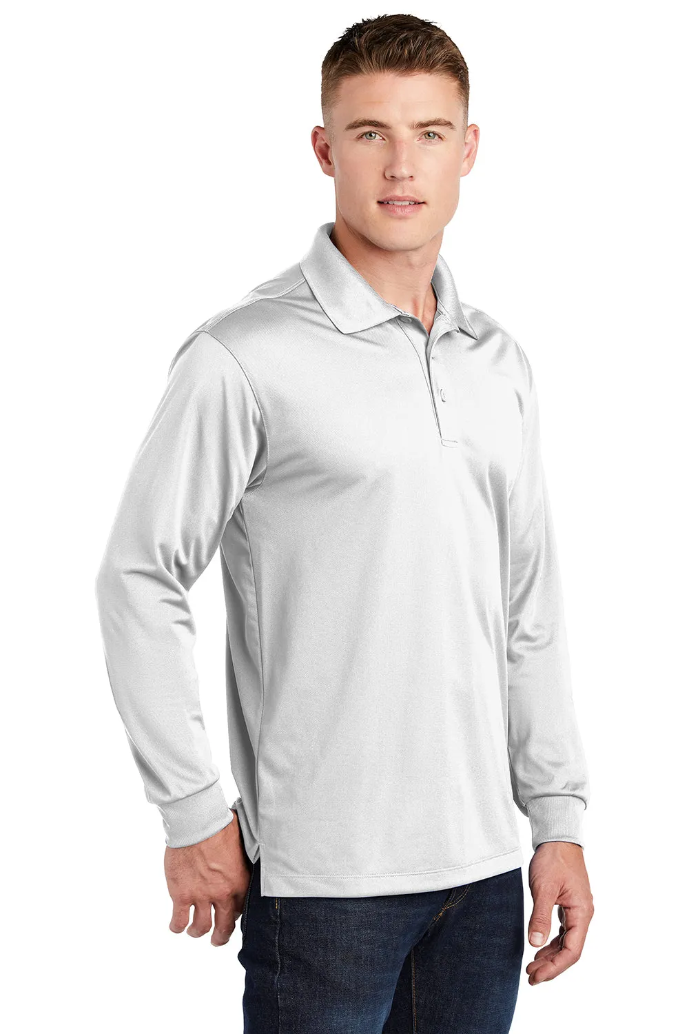 Sport-Tek Mens Sport-Wick Moisture Wicking Long Sleeve Polo Shirt - White