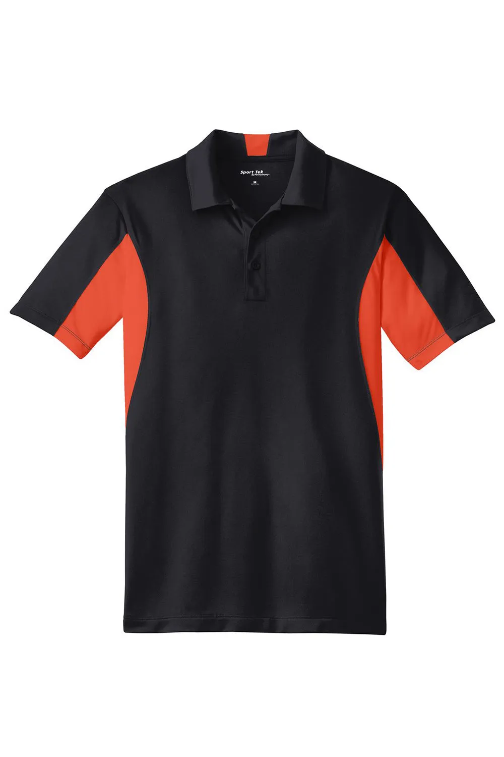 Sport-Tek Mens Sport-Wick Moisture Wicking Short Sleeve Polo Shirt - Black/Deep Orange