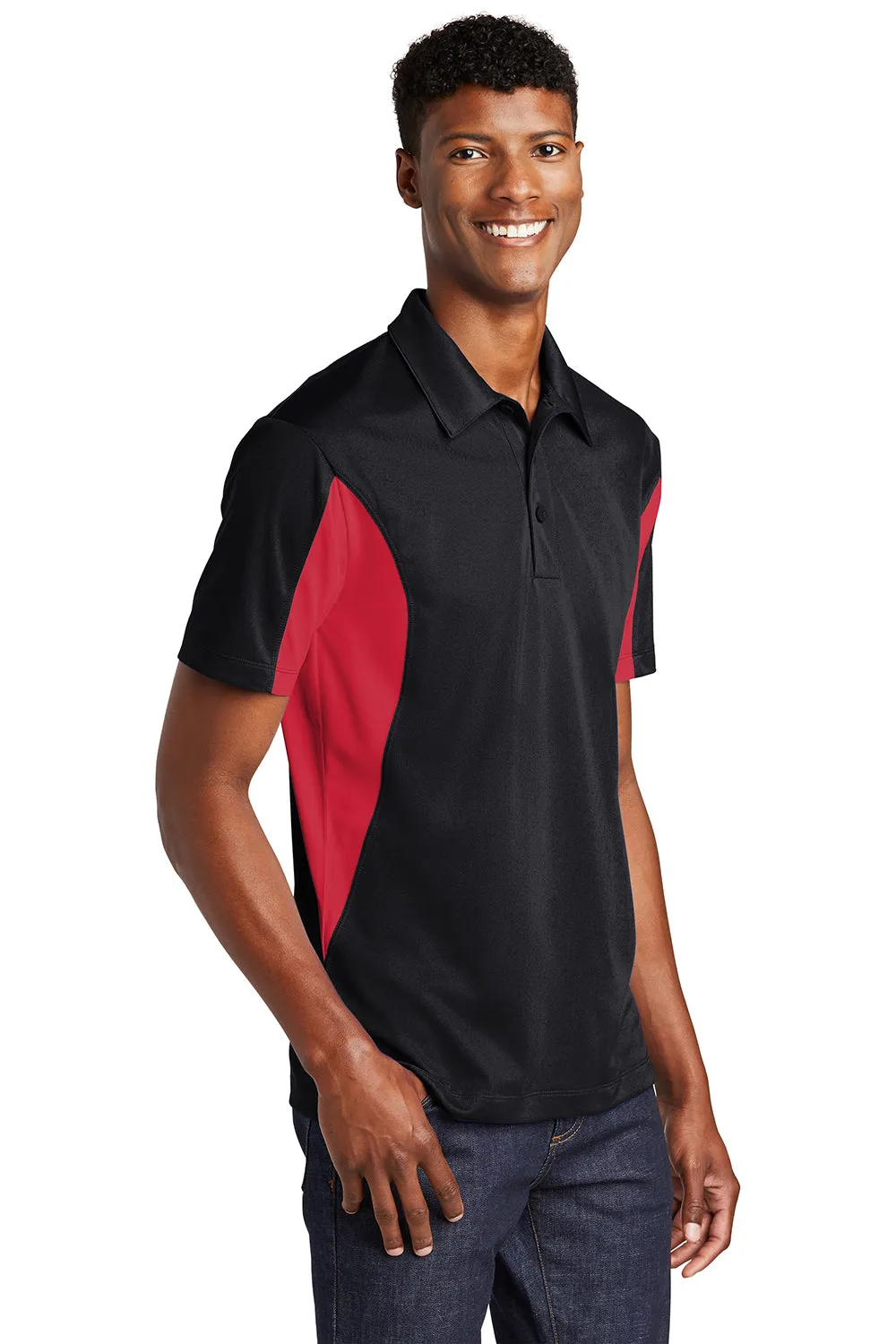 Sport-Tek Mens Sport-Wick Moisture Wicking Short Sleeve Polo Shirt - Black/True Red