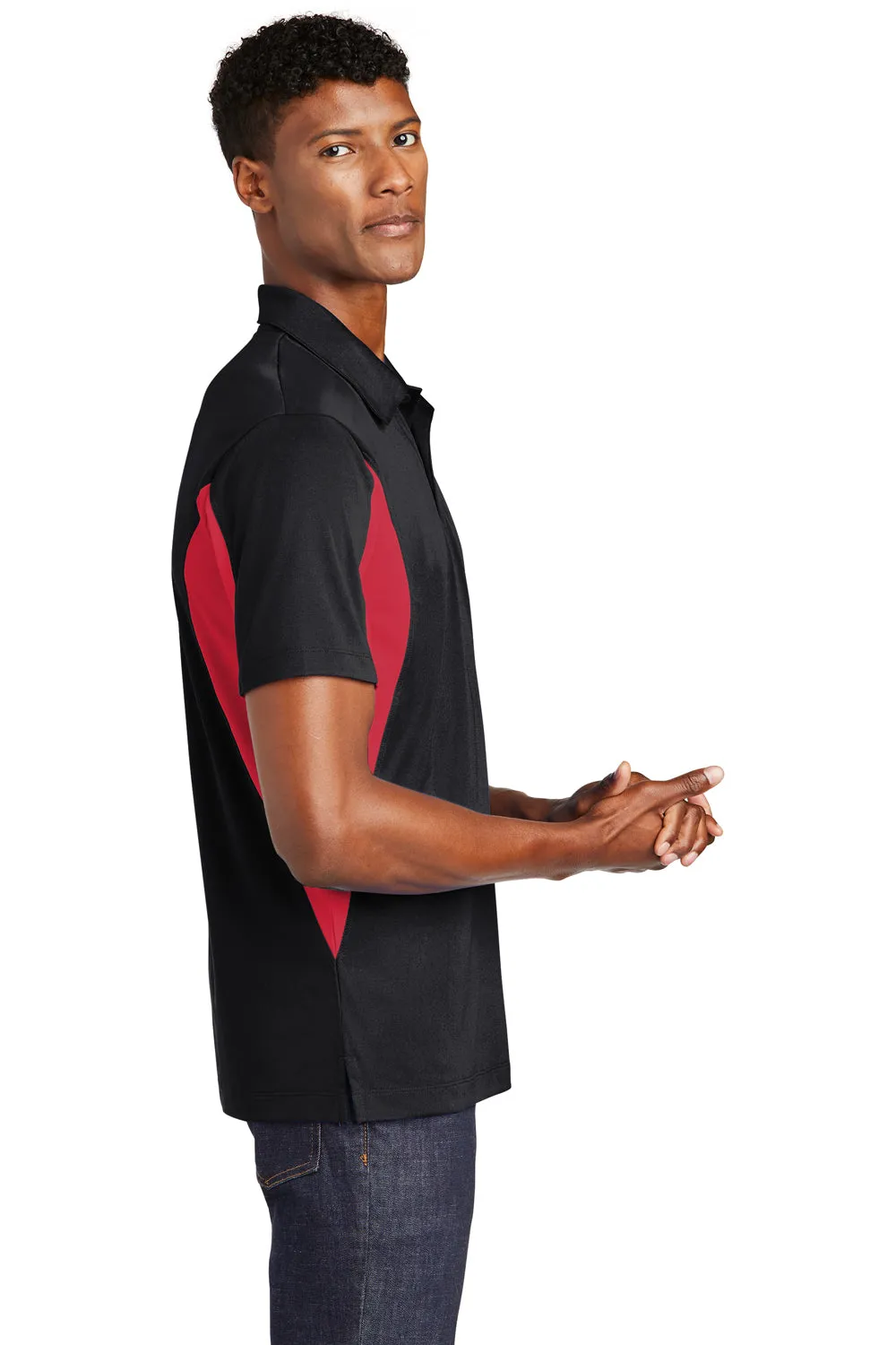Sport-Tek Mens Sport-Wick Moisture Wicking Short Sleeve Polo Shirt - Black/True Red