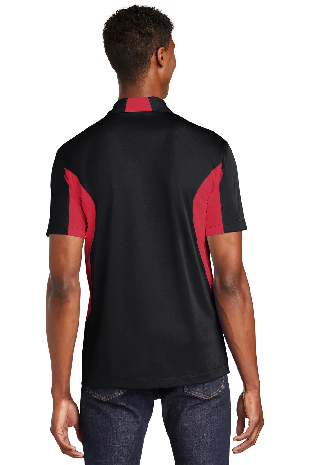 Sport-Tek Mens Sport-Wick Moisture Wicking Short Sleeve Polo Shirt - Black/True Red