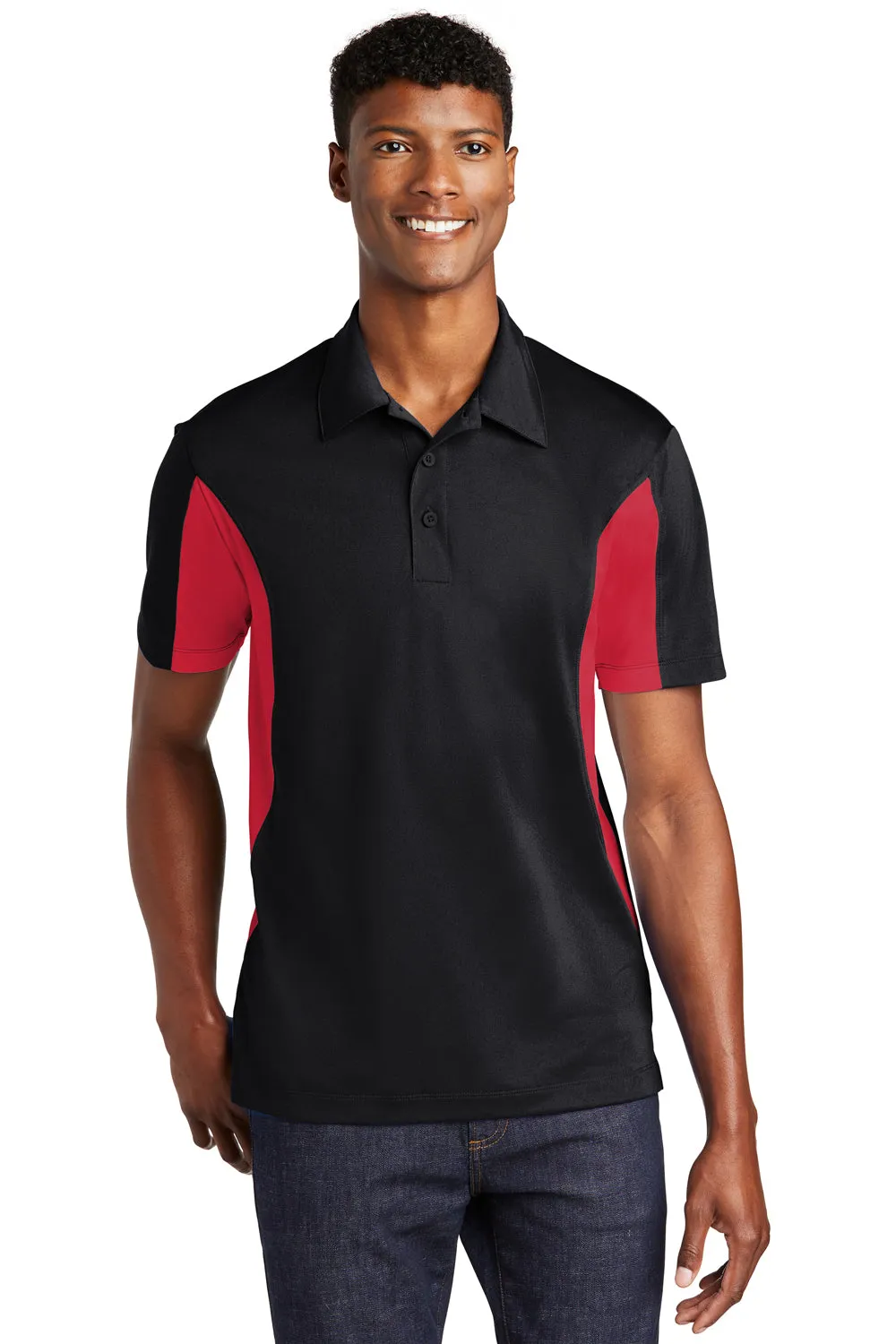 Sport-Tek Mens Sport-Wick Moisture Wicking Short Sleeve Polo Shirt - Black/True Red