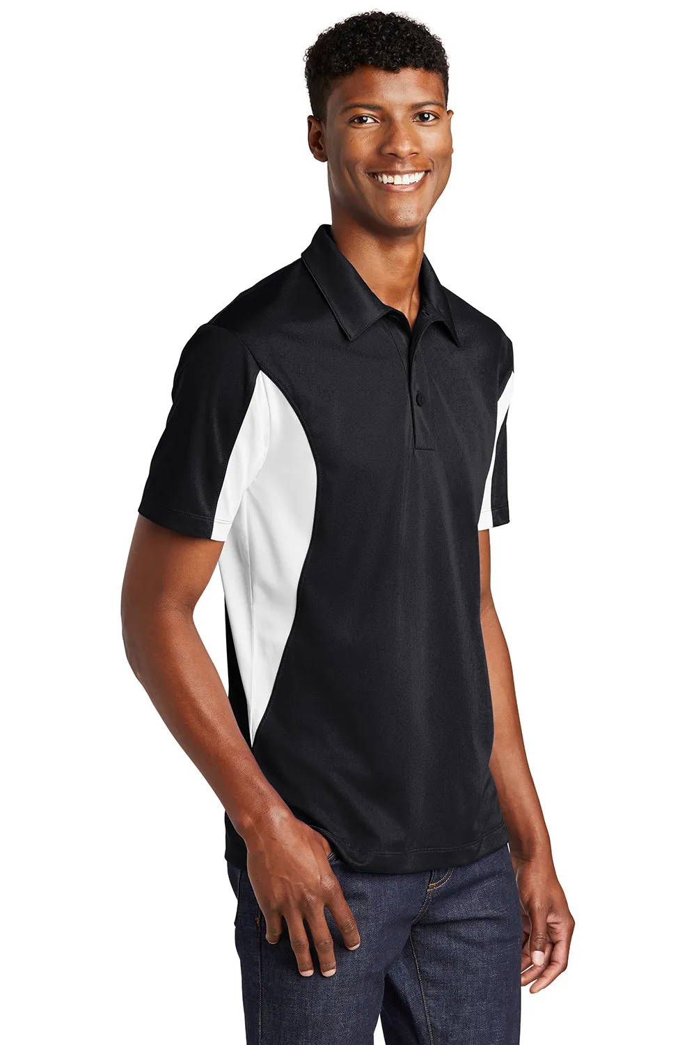 Sport-Tek Mens Sport-Wick Moisture Wicking Short Sleeve Polo Shirt - Black/White