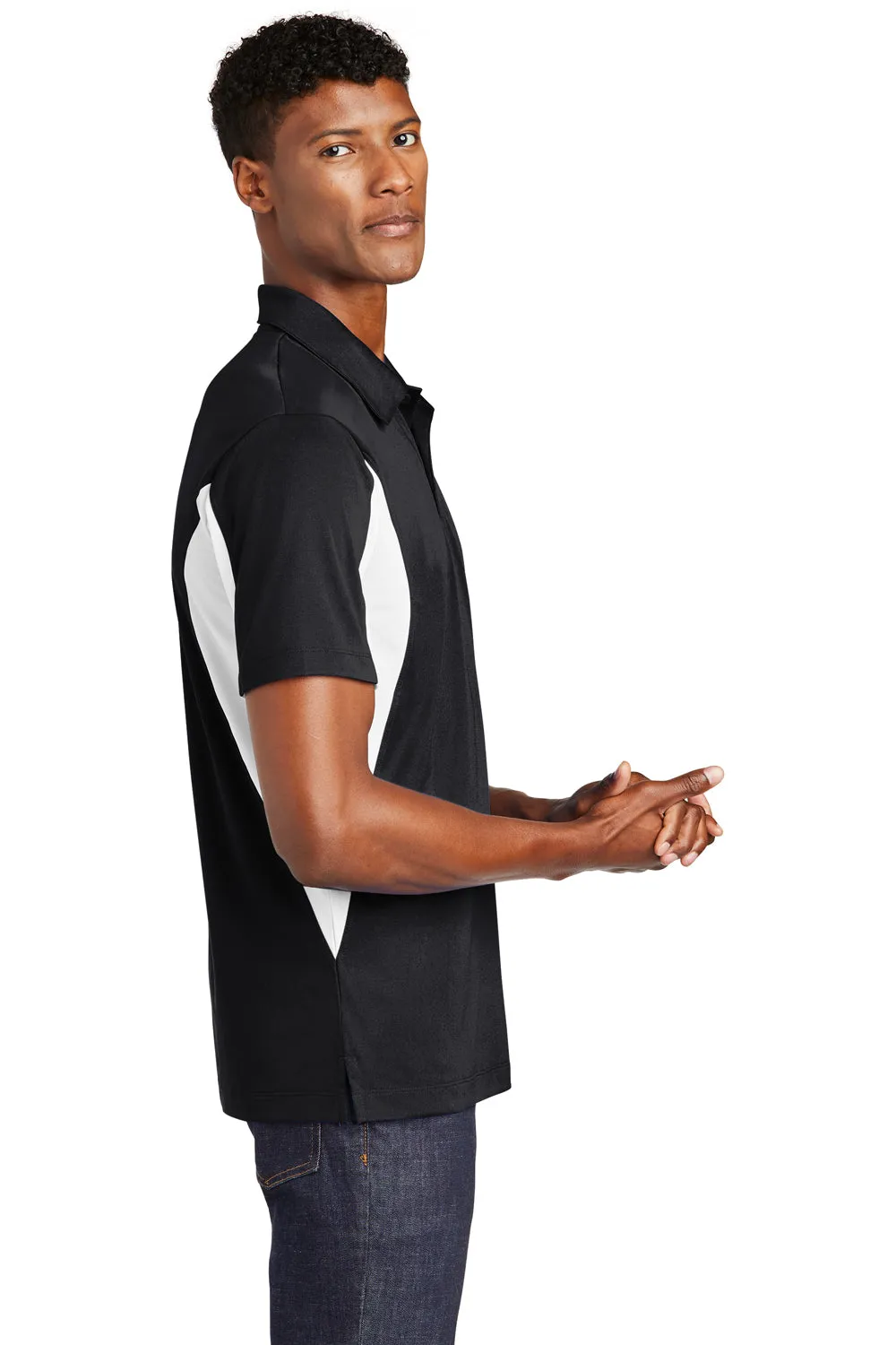 Sport-Tek Mens Sport-Wick Moisture Wicking Short Sleeve Polo Shirt - Black/White