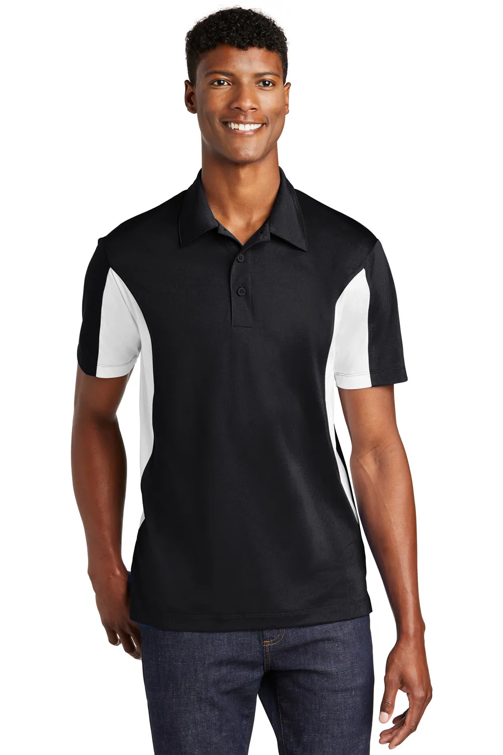 Sport-Tek Mens Sport-Wick Moisture Wicking Short Sleeve Polo Shirt - Black/White