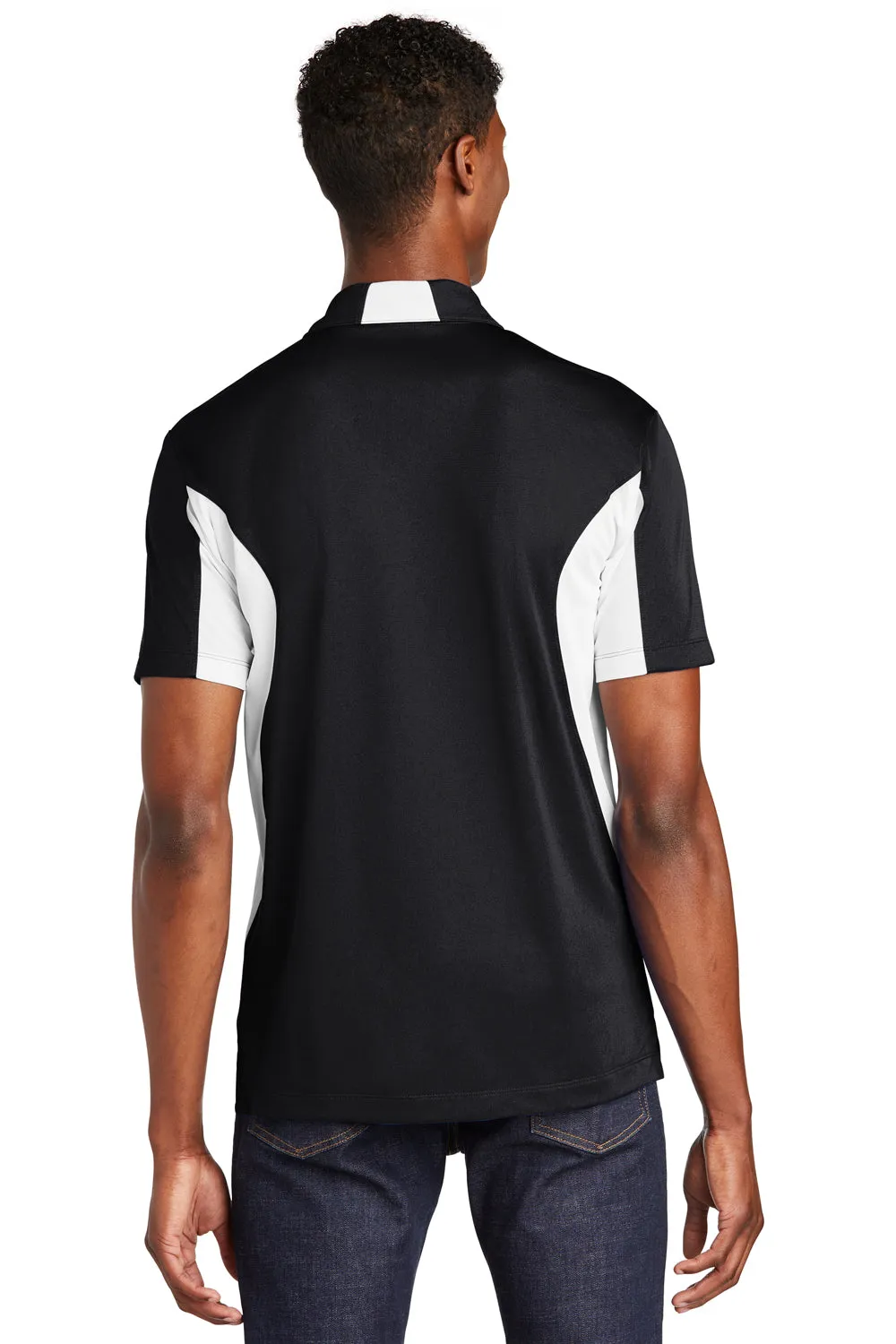 Sport-Tek Mens Sport-Wick Moisture Wicking Short Sleeve Polo Shirt - Black/White