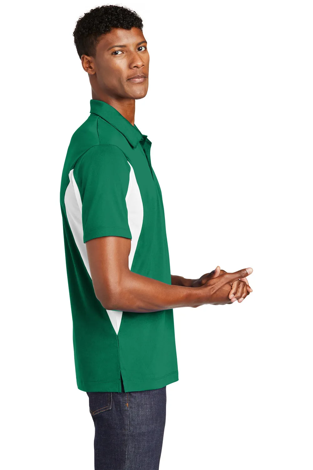 Sport-Tek Mens Sport-Wick Moisture Wicking Short Sleeve Polo Shirt - Kelly Green/White