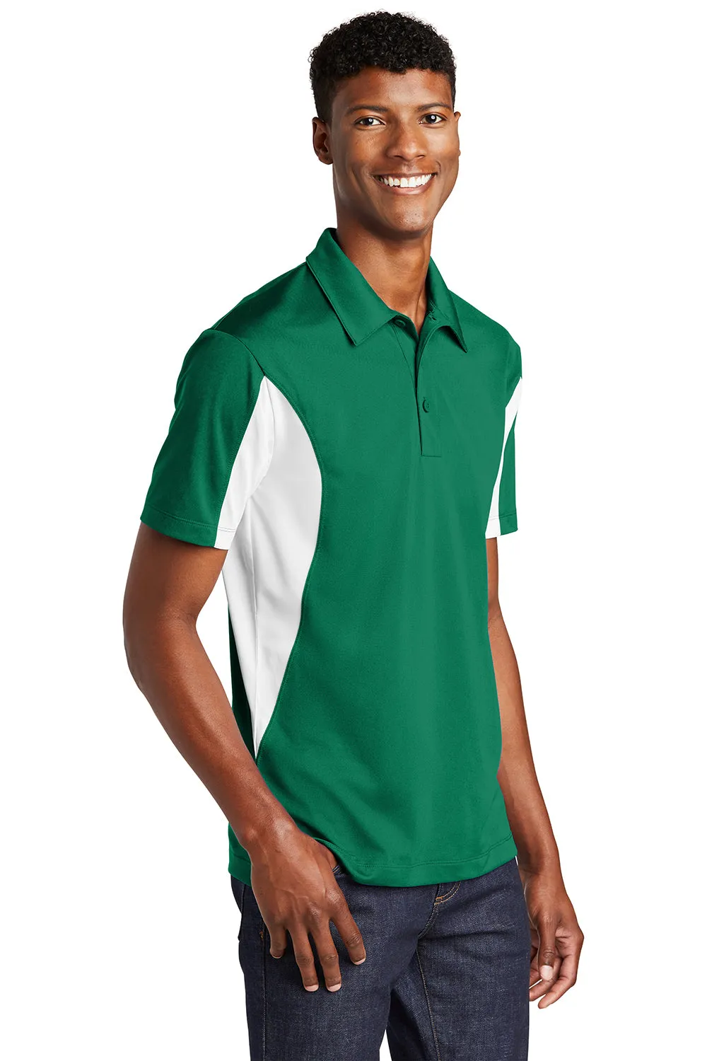 Sport-Tek Mens Sport-Wick Moisture Wicking Short Sleeve Polo Shirt - Kelly Green/White