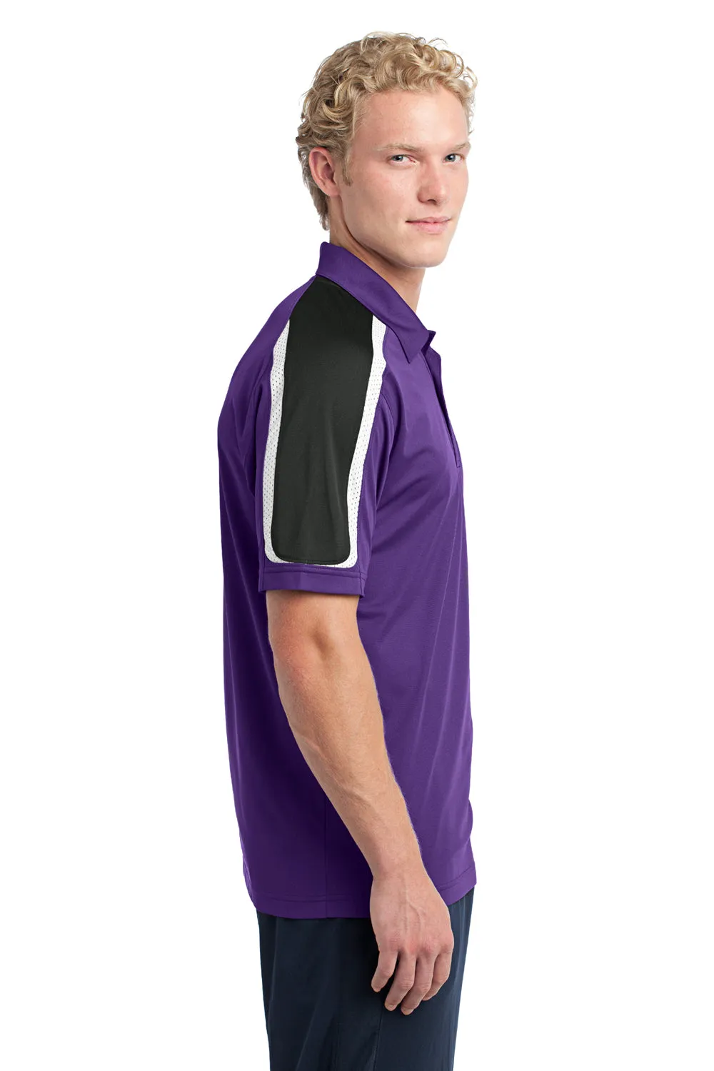 Sport-Tek Mens Sport-Wick Moisture Wicking Short Sleeve Polo Shirt - Purple/Black/White - Closeout