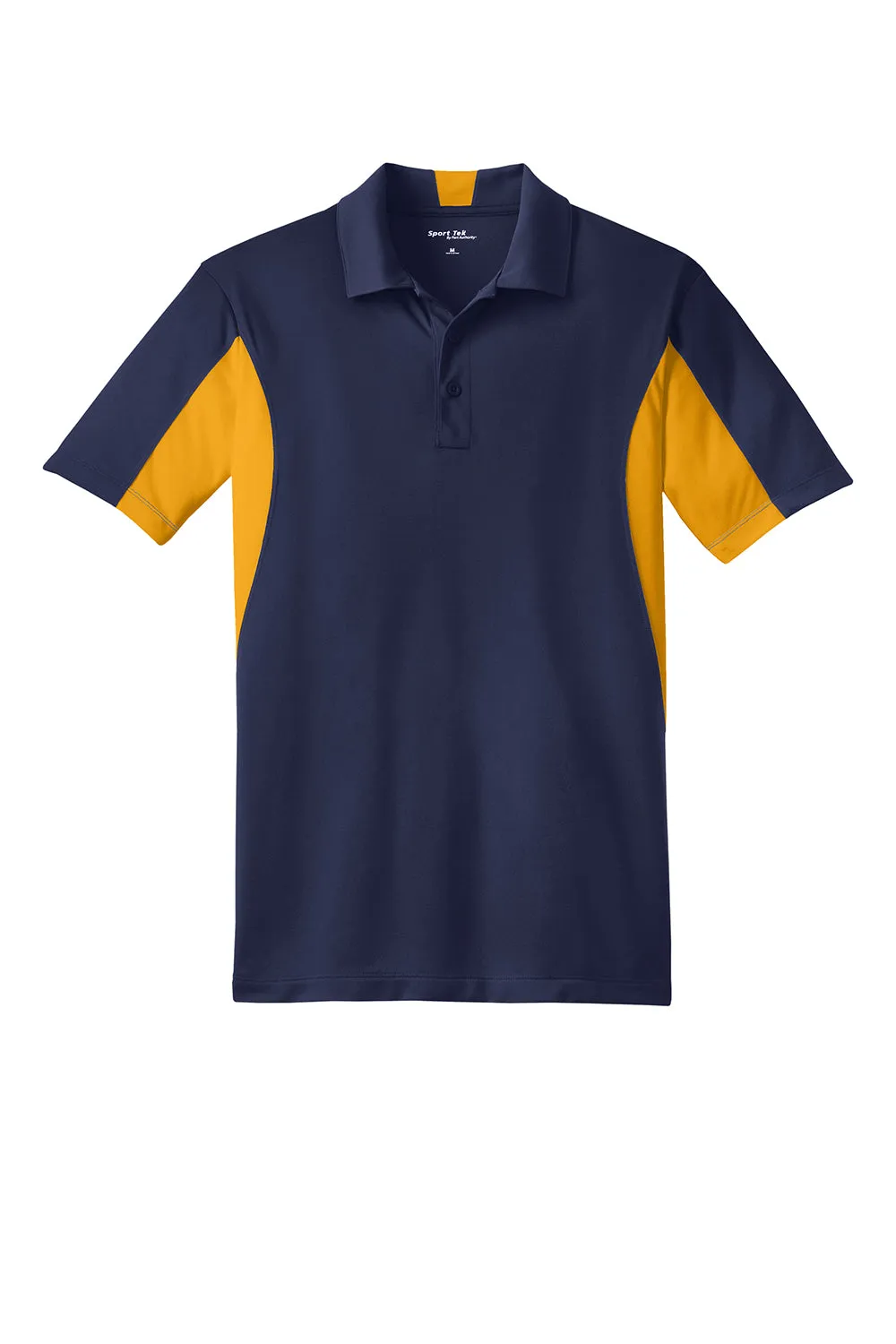Sport-Tek Mens Sport-Wick Moisture Wicking Short Sleeve Polo Shirt - True Navy Blue/Gold